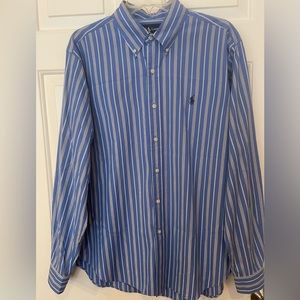 Ralph Lauren Shirt Men L Blue White Stripe Classic Fit Casual Button Up